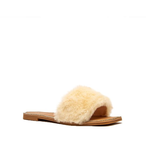FINAL PRICE! Beige Faux Fur Slide Sandals - Picture 4 of 6